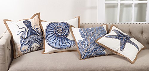 SARO LIFESTYLE 5433.NB20S Nautical Star Fish Print Down Filled Throw Pillow, Navy Blue, 20"