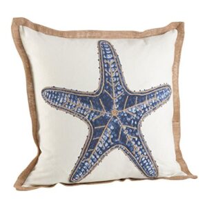 saro lifestyle 5433.nb20s nautical star fish print down filled throw pillow, navy blue, 20"