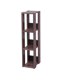 iris usa 3-tier 8" slim open wooden bookshelf with adjustable shelves, easy assembly bookcase farmhouse shelf for small spaces bedroom office living room indoor, brown