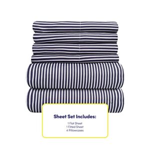 King Size Bed Sheets - 6 Piece 1500 Supreme Collection Fine Brushed Microfiber Deep Pocket King Sheet Set Bedding - 2 Extra Pillow Cases, Great Value, King, Classic Stripe Navy