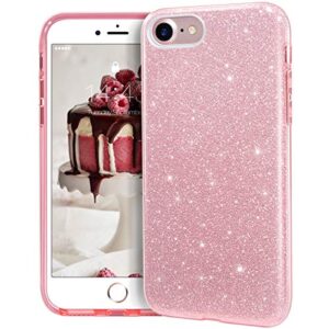 mateprox iphone se 2022 case,iphone se 2020 case,iphone 8 case,iphone 7 glitter bling sparkle cute girls women protective case for 4.7" iphone 7/8/se (pink)