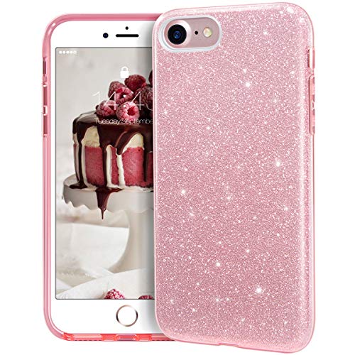 MATEPROX iPhone Se 2022 case,iPhone SE 2020 case,iPhone 8 case,iPhone 7 Glitter Bling Sparkle Cute Girls Women Protective Case for 4.7" iPhone 7/8/SE (Pink)