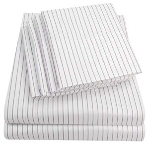 full size bed sheets - 6 piece 1500 supreme collection fine brushed microfiber deep pocket full sheet set bedding - 2 extra pillow cases, great value, full, pinstripe white