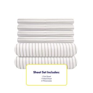 Full Size Bed Sheets - 6 Piece 1500 Supreme Collection Fine Brushed Microfiber Deep Pocket Full Sheet Set Bedding - 2 Extra Pillow Cases, Great Value, Full, Pinstripe White