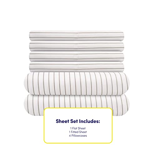 Full Size Bed Sheets - 6 Piece 1500 Supreme Collection Fine Brushed Microfiber Deep Pocket Full Sheet Set Bedding - 2 Extra Pillow Cases, Great Value, Full, Pinstripe White