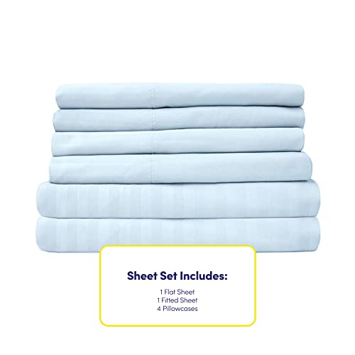 Dobby Stripe Queen Sheets - 6 Piece 1500 Supreme Collection Fine Brushed Microfiber Deep Pocket Queen Sheet Set Bedding - 2 Extra Pillow Cases, Great Value, Queen, Dobby Light Blue