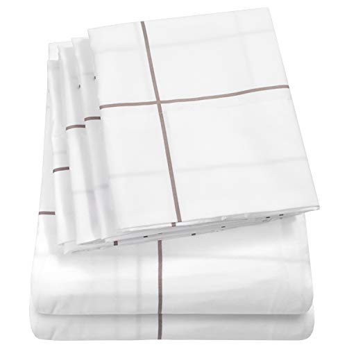 King Size Bed Sheets - 6 Piece 1500 Supreme Collection Fine Brushed Microfiber Deep Pocket King Sheet Set Bedding - 2 Extra Pillow Cases, Great Value, King, Window Pane White