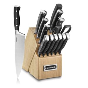 cuisinart 15-piece knife block set, triple rivet collection, black, c77btr-15p
