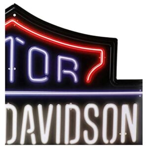 Harley-Davidson Embossed Tin Sign, Neon Lights Bar & Shield Logo, 19.75 x 15 Inches
