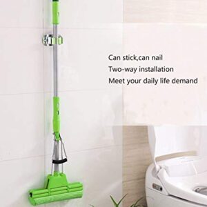 LYASI Stainless Steel Mop and Broom Holder, Dual-Purpose Wall Mounted Mop Broom Organizer with 2 Pcs 3M Self Adhesive and Double Screws,Bathroom Kitchen Organizer Rack with Spring Clip Design