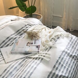 Merryfeel Cotton Duvet Cover Set Queen Size,100% Cotton Yarn Dyed Jacqaurd Textured Striped Duvet Cover and Pillowshams Grey Color,3 Pieces Bedding Set