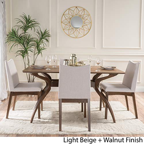 Christopher Knight Home Dimitri Fabric and Walnut Wood Dining Set, Light Beige / Walnut