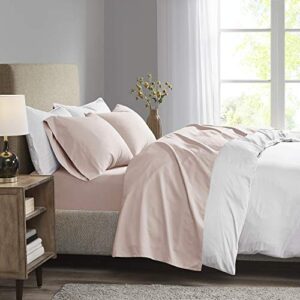 madison park 3m microcell color fast, wrinkle and stain resistant, soft sheets with 16" deep pocket all season, cozy bedding-set, matching pillow case, 4 pieces, queen, blush
