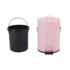 Bathroom Trash Can with Lid, Small Trash Can Wastebasket for Home Bedroom with Lid, Round Waste Bin Soft Close, Retro Vintage Garbage Metal Cans for Office, 5 Liter / 1.3 Gallon, Glossy Pink