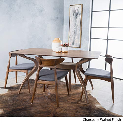 Christopher Knight Home Barron Fabric and Walnut Wood Dining Set, 5-Pcs Set, Charcoal