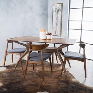 Christopher Knight Home Barron Fabric and Walnut Wood Dining Set, 5-Pcs Set, Charcoal