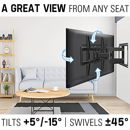 Mounting Dream Full Motion TV Mount for 42-75 inch TVs, TV Wall Mount Bracket with Dual Articulating Arms, Fits 12” / 16” Wood Studs with VESA 600x400mm up to 100lbs