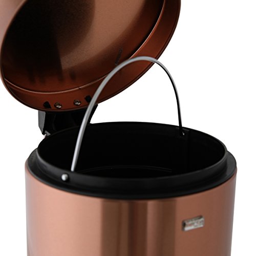 Axentia Riga Cosmetic Bin in Copper Pedal Bin 3L Cosmetic Bin Lid Waste Bin with Pedal Bin for Bathroom & Toilet Metal Copper Colour Black 17 x 17 x 2.45 cm