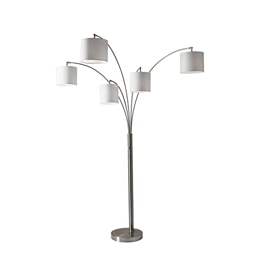 Adesso 4239-22 Trinity 5-Arm Arc Lamp, 82 in, 5 x 60W Incandescent/13W CFL, Brushed Steel Finish, 1 Floor Lamp