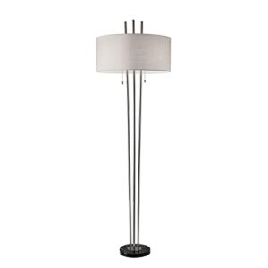 adesso home 4073-22 contemporary modern two light floor lamp from anderson collection in pwt, nckl, b/s, slvr. finish, brushed steel
