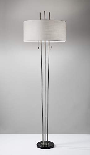 Adesso Home 4073-22 Contemporary Modern Two Light Floor Lamp from Anderson Collection in Pwt, Nckl, B/S, Slvr. Finish, Brushed Steel