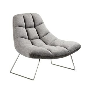 adesso bartlett, accent chair, light grey soft textured fabric, brushed steel leg frame