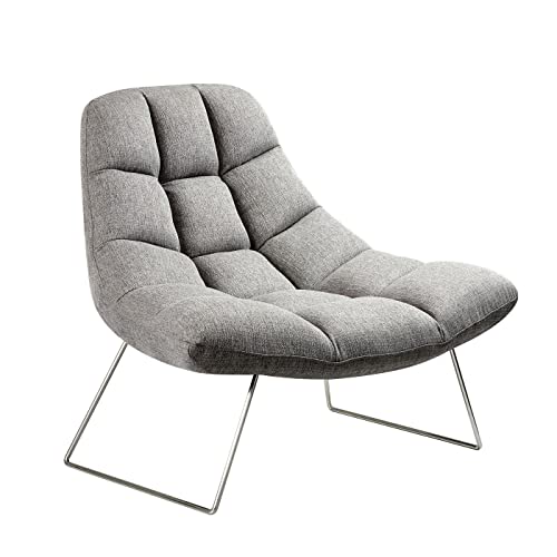 Adesso Bartlett, Accent Chair, Light Grey Soft Textured Fabric, Brushed steel leg frame