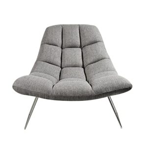 Adesso Bartlett, Accent Chair, Light Grey Soft Textured Fabric, Brushed steel leg frame