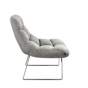 Adesso Bartlett, Accent Chair, Light Grey Soft Textured Fabric, Brushed steel leg frame