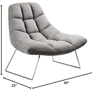 Adesso Bartlett, Accent Chair, Light Grey Soft Textured Fabric, Brushed steel leg frame