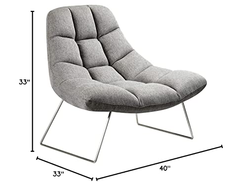 Adesso Bartlett, Accent Chair, Light Grey Soft Textured Fabric, Brushed steel leg frame