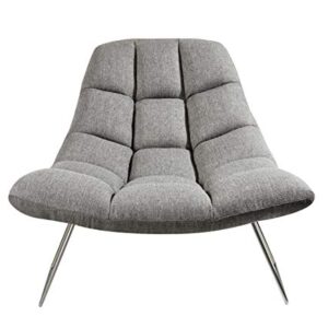 Adesso Bartlett, Accent Chair, Light Grey Soft Textured Fabric, Brushed steel leg frame