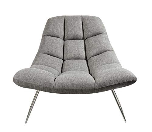 Adesso Bartlett, Accent Chair, Light Grey Soft Textured Fabric, Brushed steel leg frame