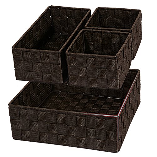 Posprica Woven Storage Baskets for Organizing, Small Baskets Cube Bin Container Tote Organizer Divider for Drawer, Closet, Shelf, Dresser, Set of 4(Brown)