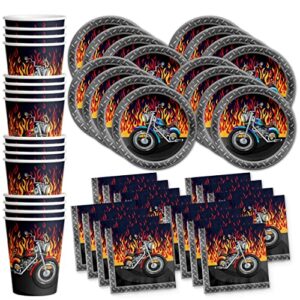 motorcycle biker birthday party supplies set plates napkins cups tableware kit for 16
