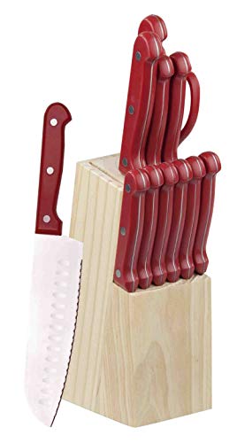 Home Basics KS44845 Block in Knife Set (13 Piece), One Size, Red