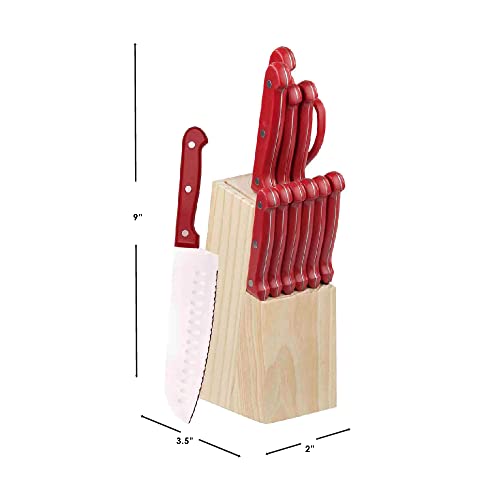 Home Basics KS44845 Block in Knife Set (13 Piece), One Size, Red