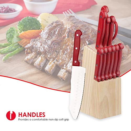 Home Basics KS44845 Block in Knife Set (13 Piece), One Size, Red