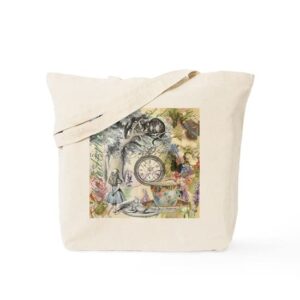 cafepress cheshire cat alice in wonderland tote bag natural canvas tote bag, reusable shopping bag