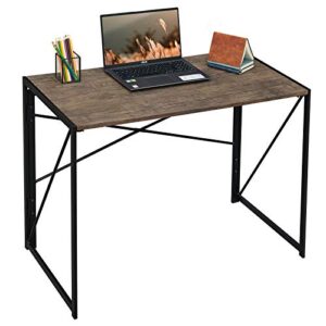 amazon brand - coavas simple home office rectangular folding desk (no assembly required), writing computer desk space saving foldable table, brown, 19.7" d x 39.4" w x 28.3" h