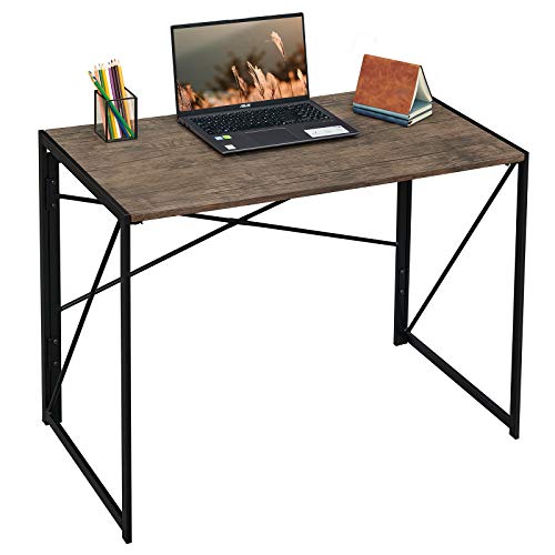 Amazon Brand - Coavas Simple Home Office Rectangular Folding Desk (No Assembly Required), Writing Computer Desk Space Saving Foldable Table, Brown, 19.7" D x 39.4" W x 28.3" H