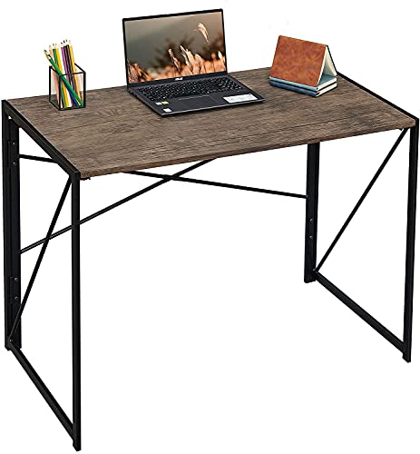 Amazon Brand - Coavas Simple Home Office Rectangular Folding Desk (No Assembly Required), Writing Computer Desk Space Saving Foldable Table, Brown, 19.7" D x 39.4" W x 28.3" H