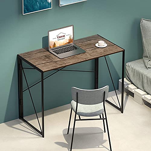 Amazon Brand - Coavas Simple Home Office Rectangular Folding Desk (No Assembly Required), Writing Computer Desk Space Saving Foldable Table, Brown, 19.7" D x 39.4" W x 28.3" H