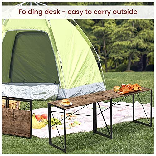 Amazon Brand - Coavas Simple Home Office Rectangular Folding Desk (No Assembly Required), Writing Computer Desk Space Saving Foldable Table, Brown, 19.7" D x 39.4" W x 28.3" H