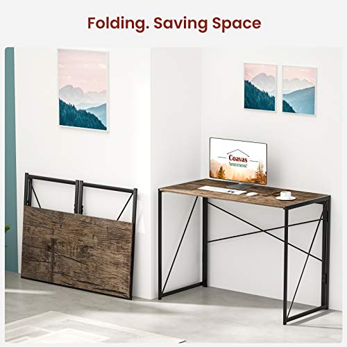 Amazon Brand - Coavas Simple Home Office Rectangular Folding Desk (No Assembly Required), Writing Computer Desk Space Saving Foldable Table, Brown, 19.7" D x 39.4" W x 28.3" H