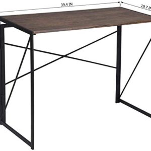 Amazon Brand - Coavas Simple Home Office Rectangular Folding Desk (No Assembly Required), Writing Computer Desk Space Saving Foldable Table, Brown, 19.7" D x 39.4" W x 28.3" H