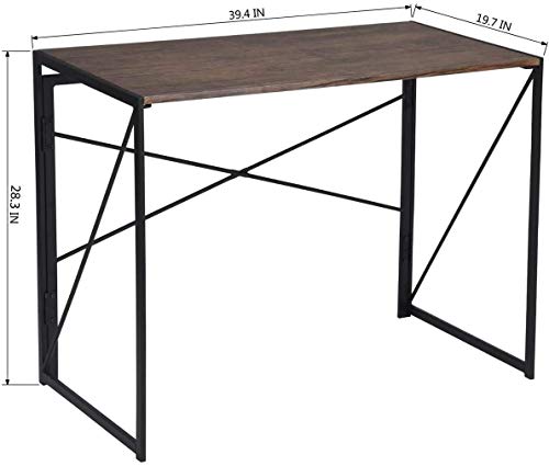 Amazon Brand - Coavas Simple Home Office Rectangular Folding Desk (No Assembly Required), Writing Computer Desk Space Saving Foldable Table, Brown, 19.7" D x 39.4" W x 28.3" H