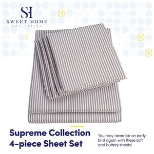 Twin Size Bed Sheets - 4 Piece 1500 Supreme Collection Fine Brushed Microfiber Deep Pocket Twin Sheet Set Bedding - 1 EXTRA PILLOW CASES, GREAT VALUE, Twin, Classic Stripe Gray