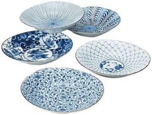 liphontcta traditional japanese ai-e (ukiyo-e) indigo patterns porcelain plates (5 plates set) 31302 from japan