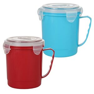 home-x - microwave soup mug set with secure snap close vented lids, 22 oz mugs allow you to heat and eat soups, noodles, hot cereal and more in a single container, set of 2, red and blue